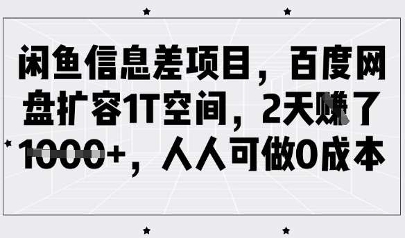 闲鱼信息差项目，百度网盘扩容1T空间，2天收益1k+，人人可做0成本插图